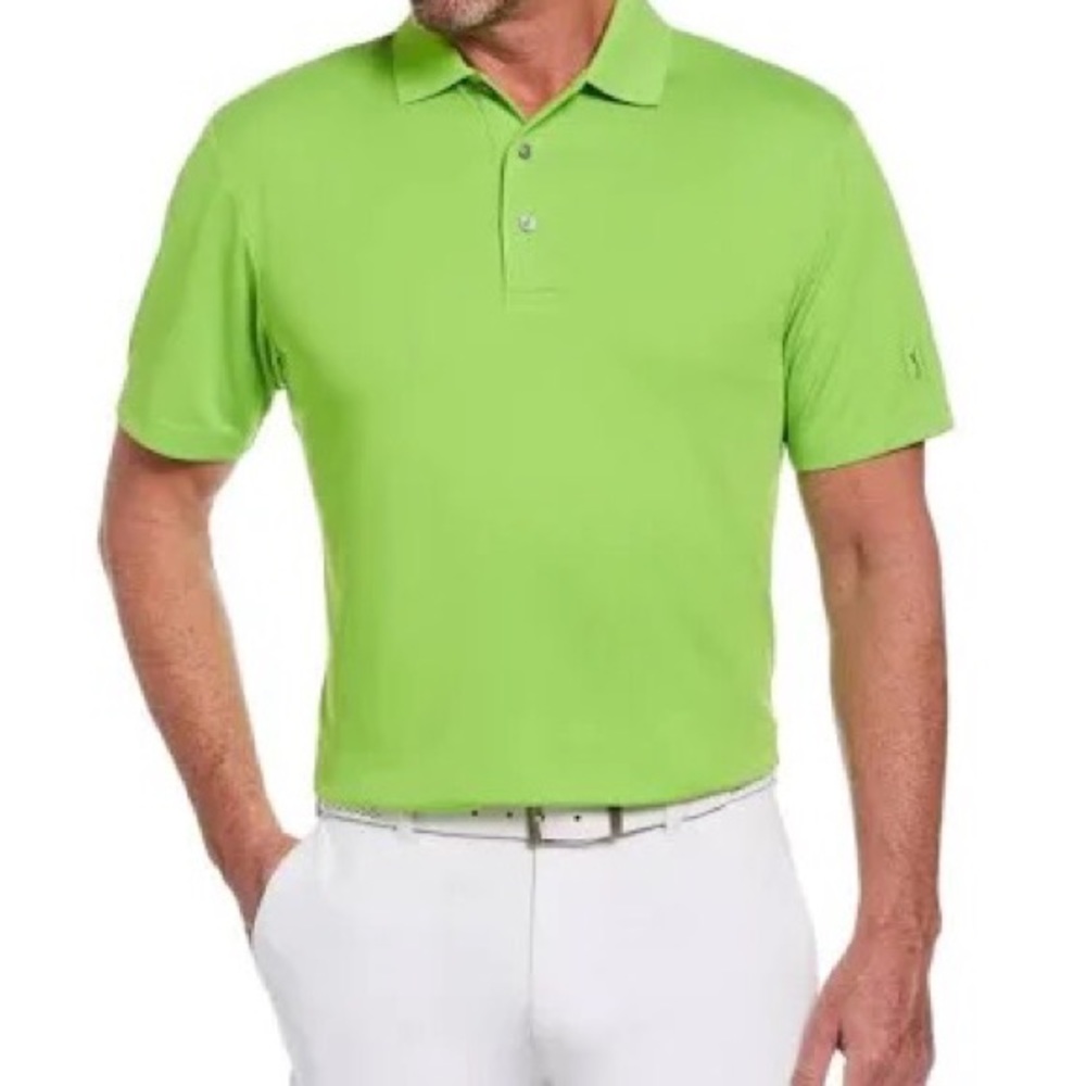 Men’s PGA TOUR Green Airflux mesh golf polo short sleeve shirt size medium